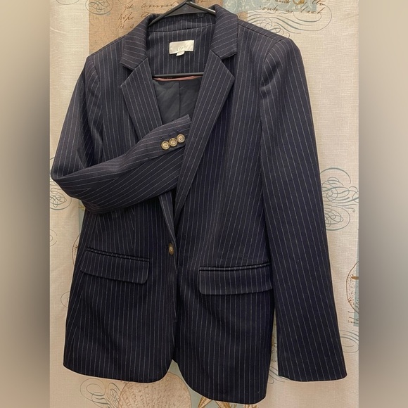 LOFT Jackets & Blazers - Ann Taylor Loft Navy Blue Pinstriped Gray Blazer Suit Jacket Womens 8P Vented